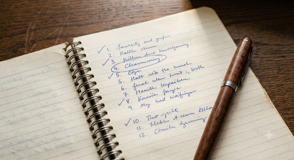 Handwritten list of twelve questions to ask an SEO agency before hiring